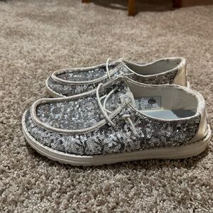 Hey Dude Silver Sequin Women's Casual Sneakers